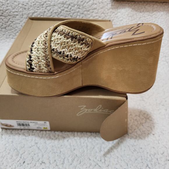 NEW ZODIAC Women's Nessa Raffia Wedge Slides Desert Size 6.5 M - Picture 3 of 9